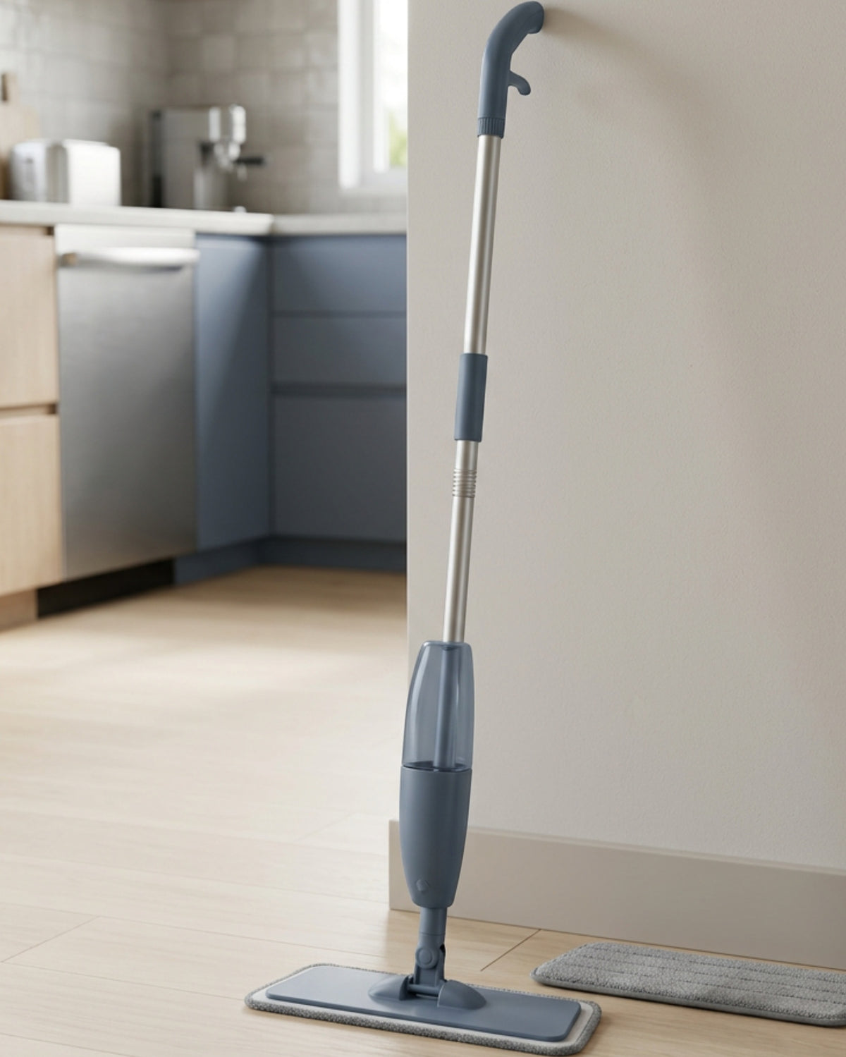 Gavno Flat Spray Mop with 600 ml Bottle and Two Pads Slate Blue - Lifestyle view